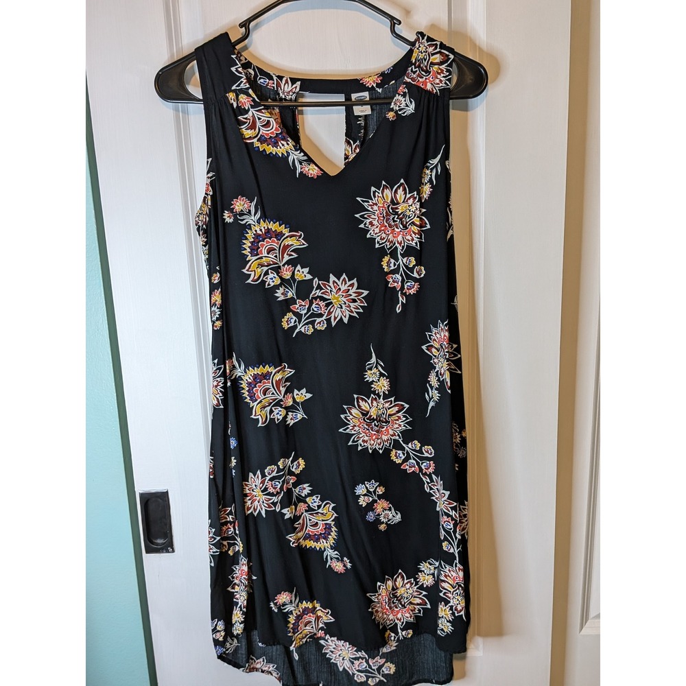 Old Navy Black Floral Paisley Sleeveless V-Neck Keyhole Shift Dress Size M